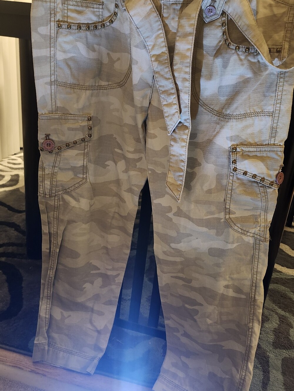 DKNY Beige Camo Cargo Ankle Jeans